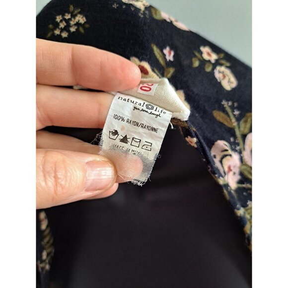 Natural Life Floral Kimono Cardigan Bell Sleeves Black Pink Rayon Womens OS - Picture 5 of 6